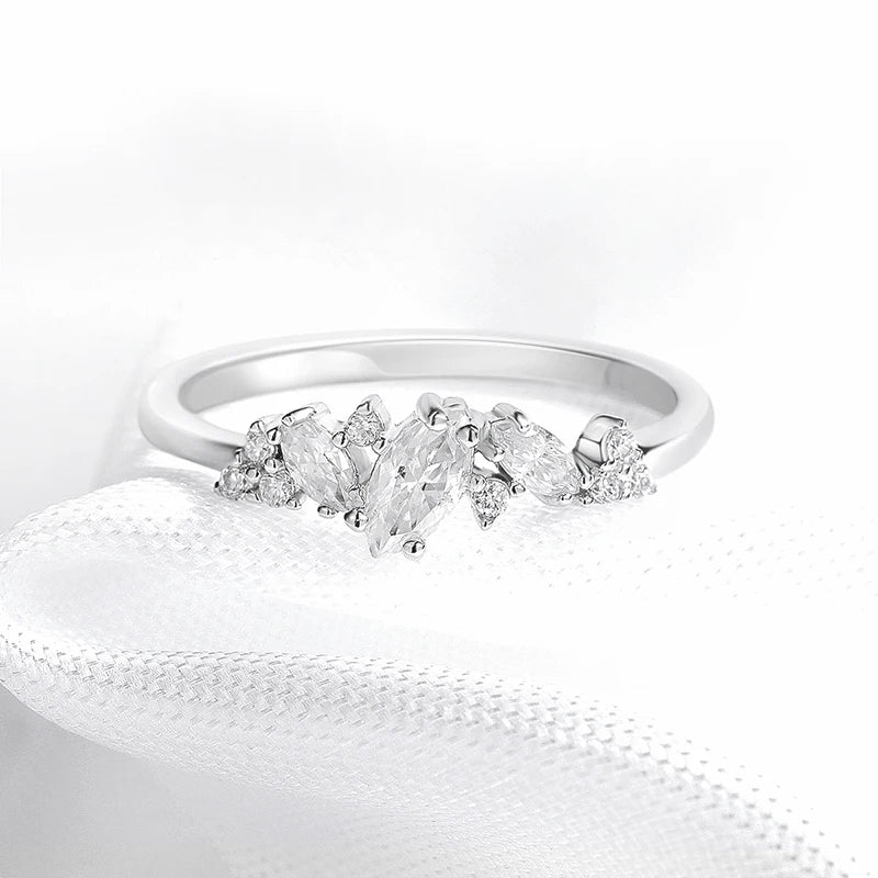 Smyoue 0.58cttw Marquise Cut Weeding Moissanite Rings for Women Double Halo High Quality 925 Sterling Silver Half Eternity Band