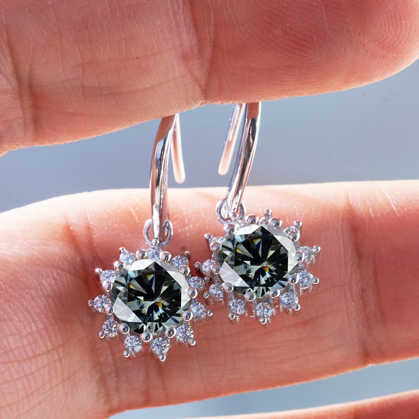 1ctx2pcs women pink royalblue gold color moissanite women drop earrings sunflower shape