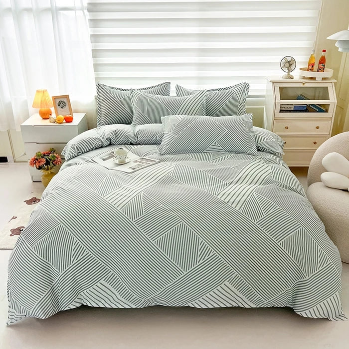 Bonenjoy Queen Size Bedding Set White Color Black Plaid Microfiber Reactive Printed King Size Bed Linen Sets For Bedroom Kit