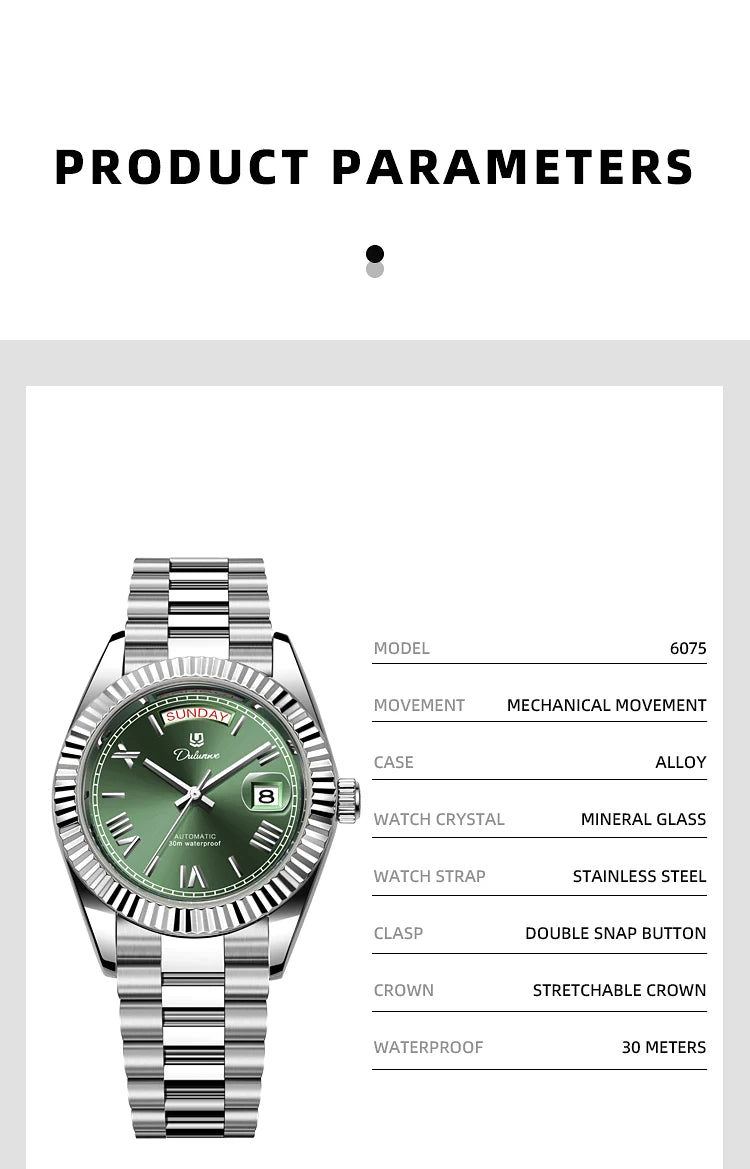Dulunwe Datejusts Mechanical  Movement Watches For Men Automatic Mechanical Watches Calendar Waterproof Men Watch