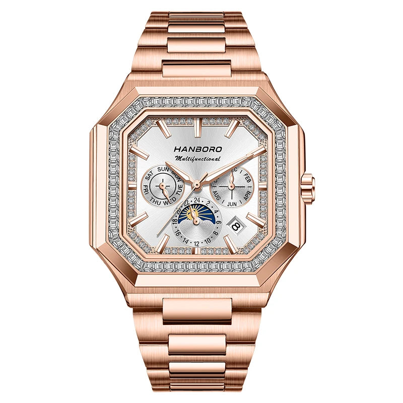 HANBORO Square Men's Fully Automatic Mechanical Watch Multi functional Fashion Trend Watch