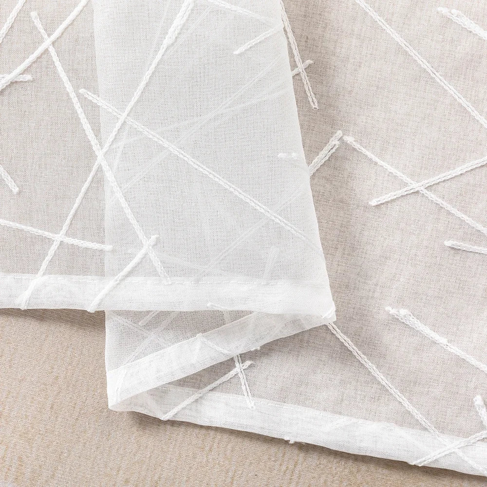 New Geometry White Embroidery Tulle Curtains for the Living Room Modern Sheer Curtain for Bedroom Window Blind Voile Custom Size