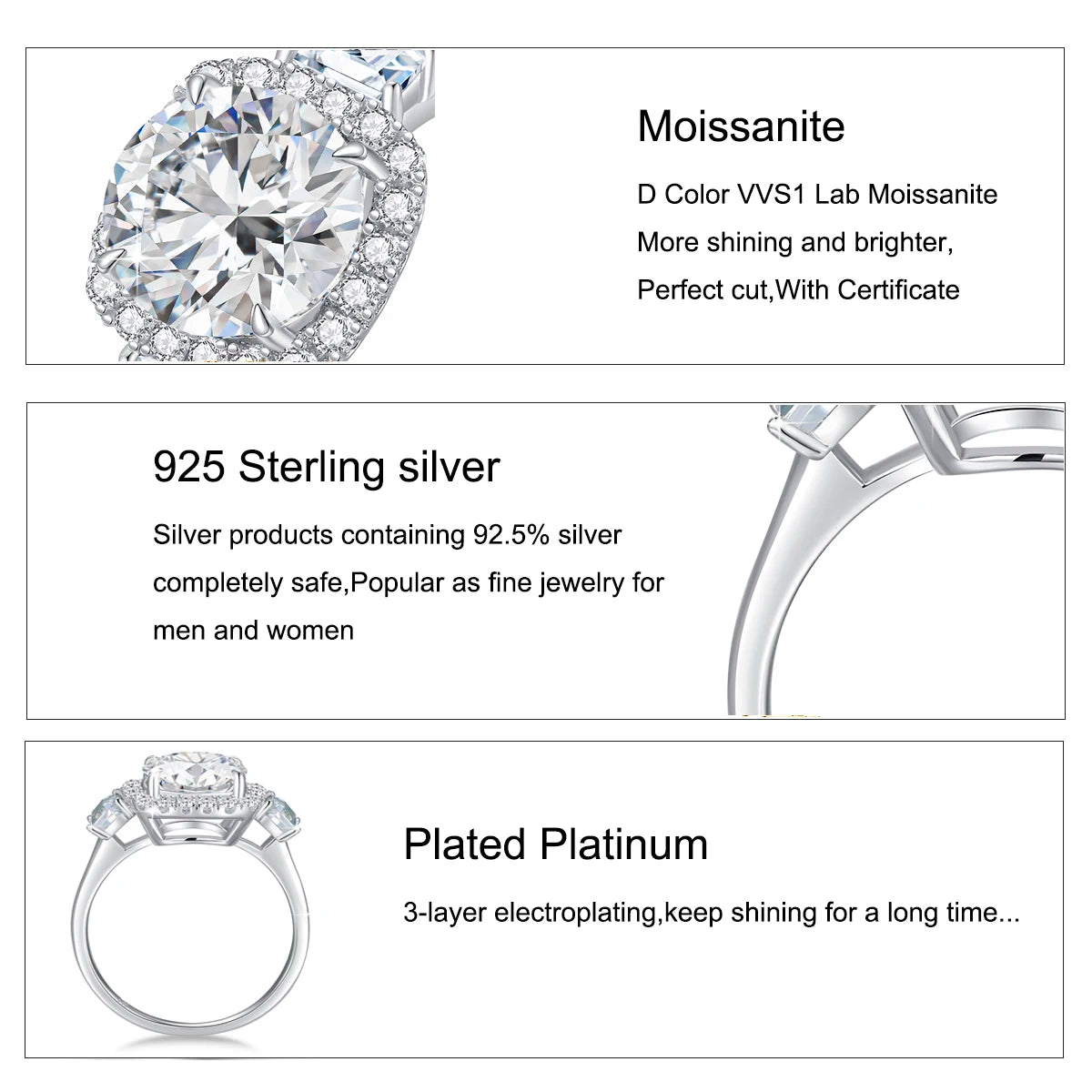 Luxury Round Cut 3.5CT Moissanite Ring for Women D VVS1 Synthetic Diamond Real S925 Silver Engagement Wedding Jewelry Pass Test