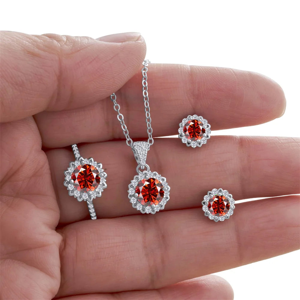 Real 925 Silver Moissanite Jewelry Set for chrm lady ring earring pendant necklace  Solitaire set for female dating party gift