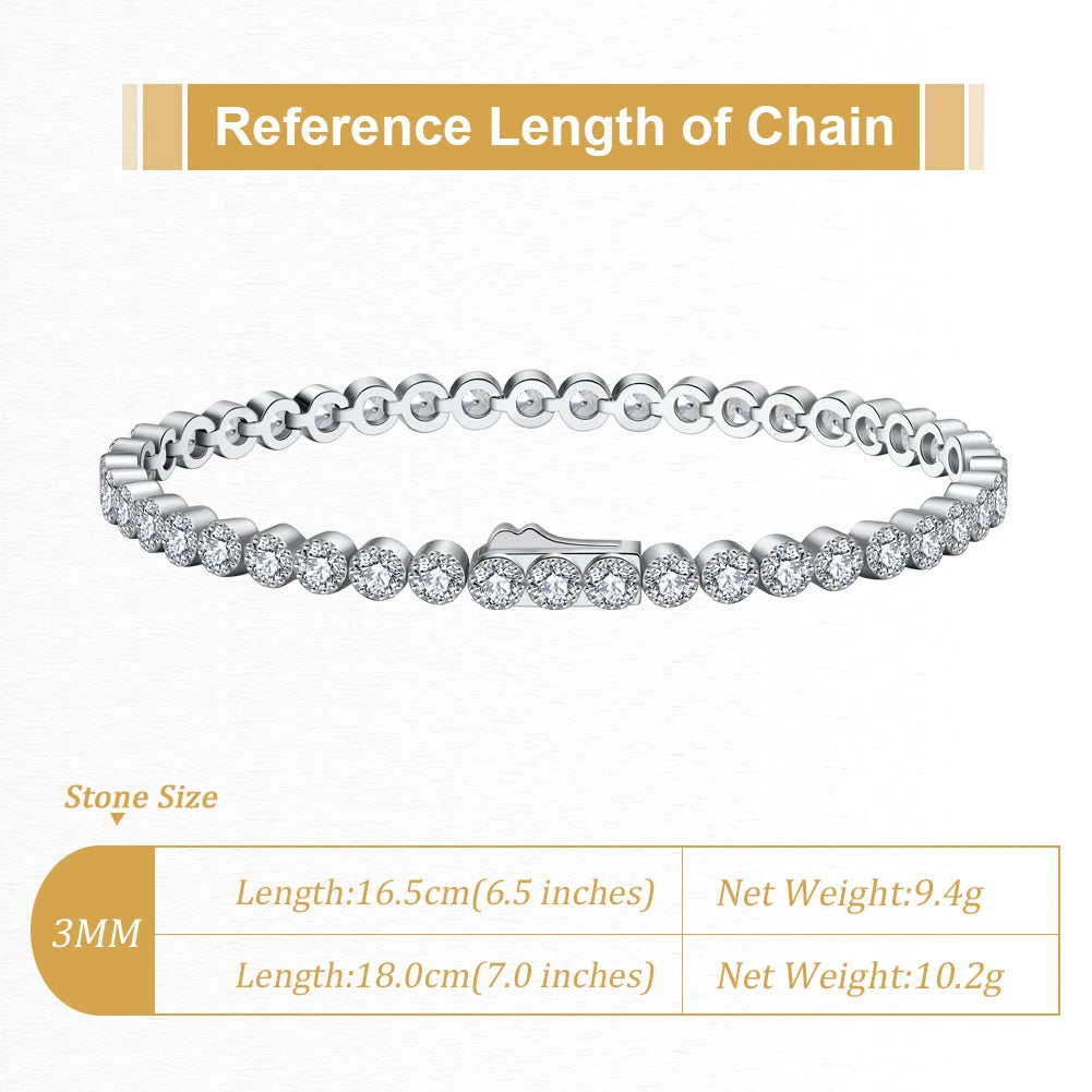ORSA JEWELS Authentic 925 Sterling Silver Tennis Chain Bracelet Moulding Process Hanmade High-end Hand Chain for Man Woman SB128
