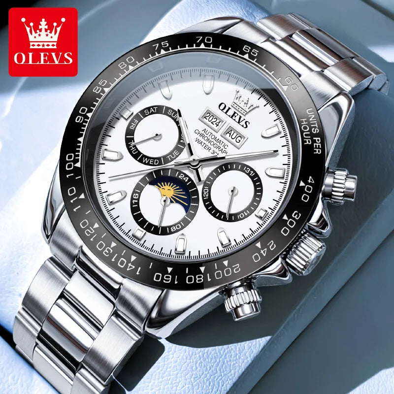 OLEVS 6654 Luxury Sports Mens Watch Original Automatic Mechanical Watch Moon Phase Calendar Week Watches For Man Gifts Reloj
