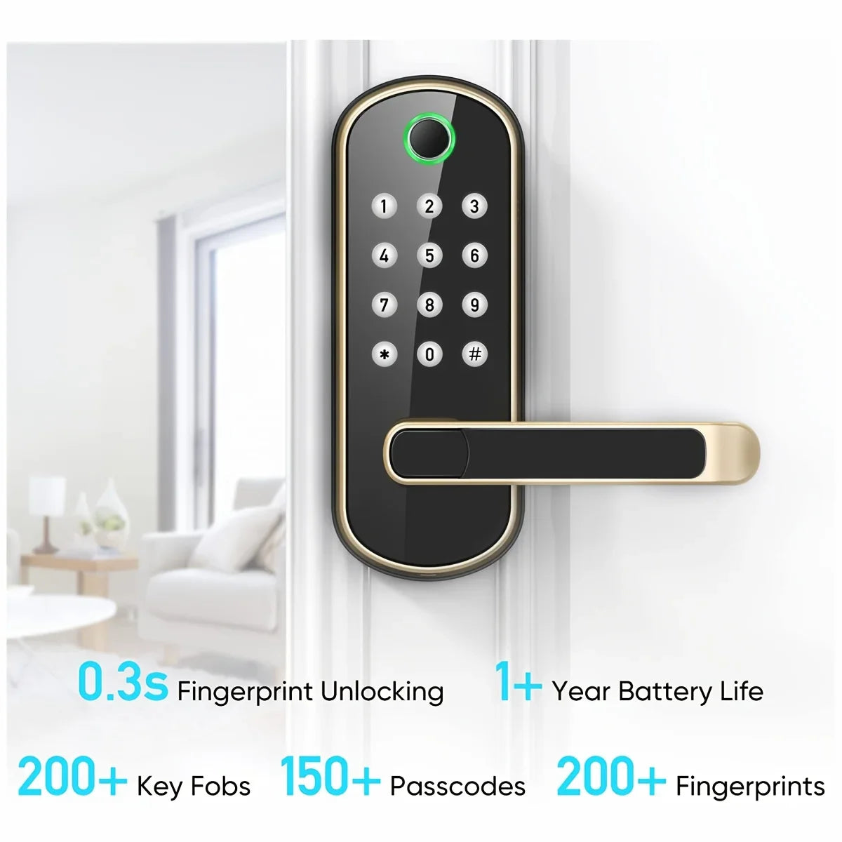 New Smart Fingerprint Door Lock with Keypad, Biometric Electronic Door Lock, Fingerprint/Password/Key Unlock for Home/Office