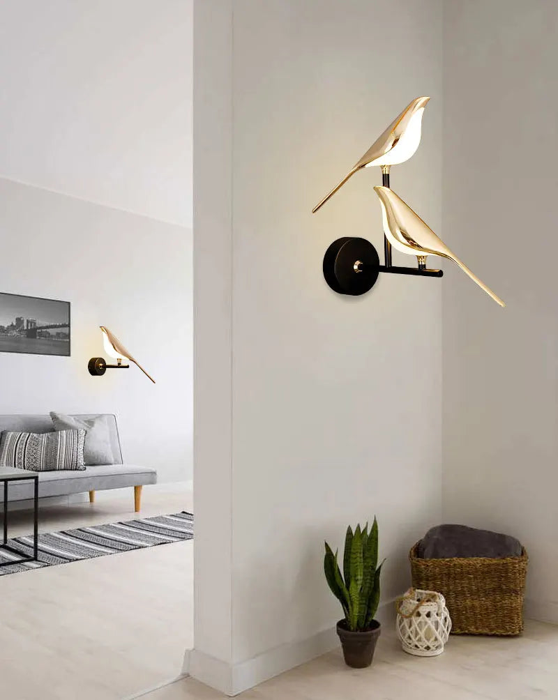 Creative Bird 360° Rotatable LED Wall Lamps Bedroom Bedside Indoor Golden Touch Switch LED Wall Lights Wall Sconce Home