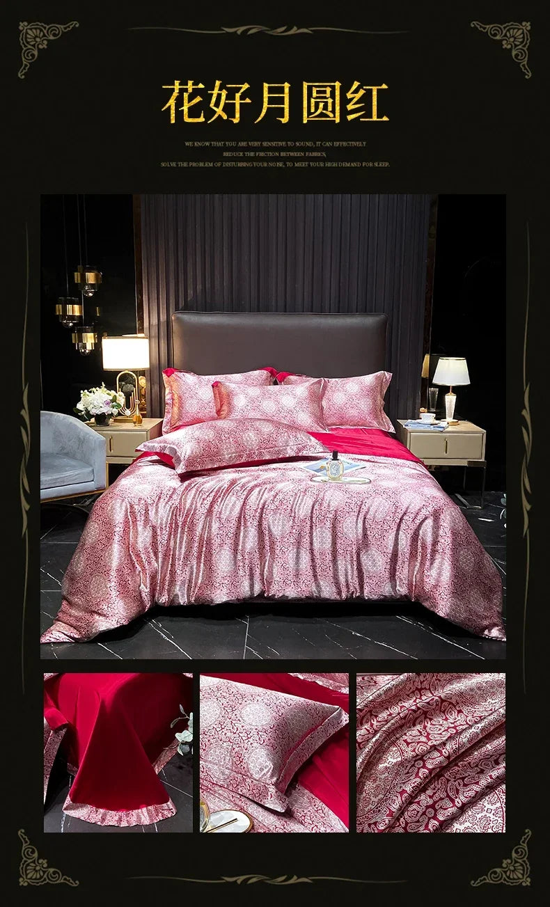 Natural Silk Bedding Set Single Double Queen King Printing Duvet Cover Luxury Quilt Cover Bedsheet Pillowcase