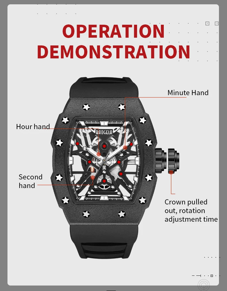 BAOGELA Black Stainless Steel Watch Men Military Sport Analog Quartz Wristwatch with Silicone Strap Luminous Hands Relogio 4147