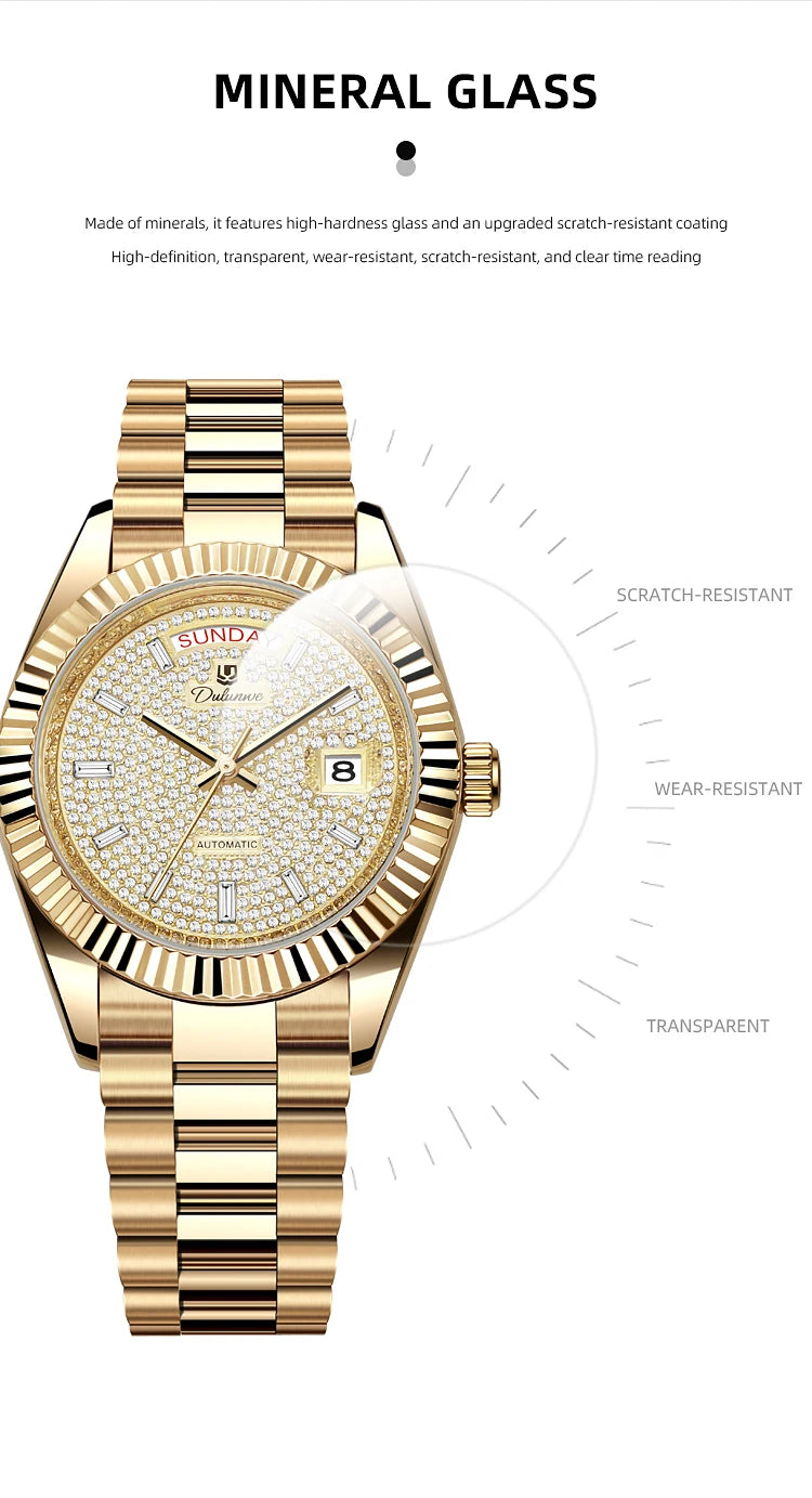 Dulunwe Datejusts Mechanical  Movement Watches For Men Automatic Mechanical Watches Calendar Waterproof Men Watch