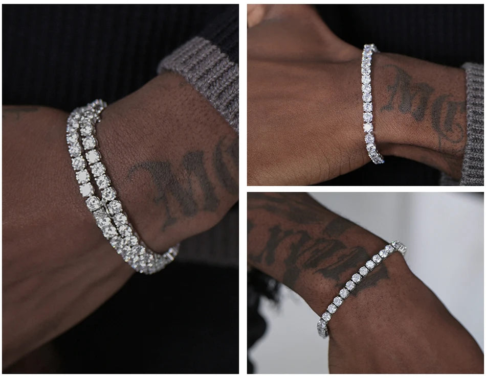 Rinntin Genuine 925 Sterling Silver Tennis Chain Bracelet Handmade High-end Luxury Hand Chain for Men Women Jewelry Gift SB128