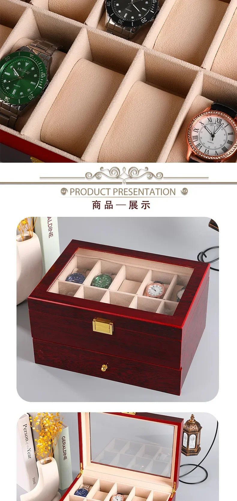 Wooden Watch Box 1/2/3/5/6/10/12 Slot Watch Gift Box Watch Storage Travel Case Organizer Men Jewellery Box Piano-bake-paint