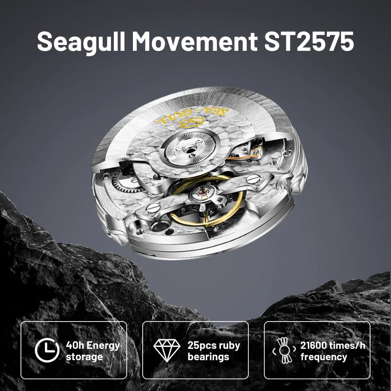 Montre homme haut de gamme Flywheel, montre de luxe à cadran Clous de Paris, étanche à 5 bars, mouvement mécanique automatique Seagull.