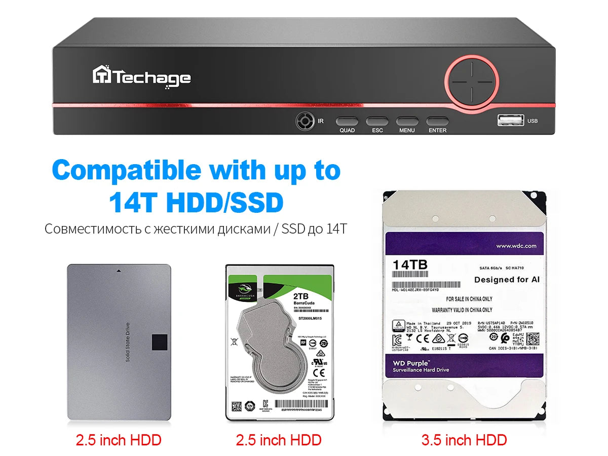 Techage 8CH HD 4MP POE Surveillance Camera CCTV Security System H.265 Face Detect Outdoor Two-way Audio IP Camera P2P Video NVR