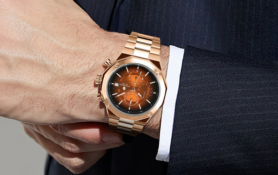 SAPPHERO Rose gold Watch Mens Watch Luxury  Stainless Steel Quartz Watch Business Waterproof Luminous Calendar Wristwatch Gift