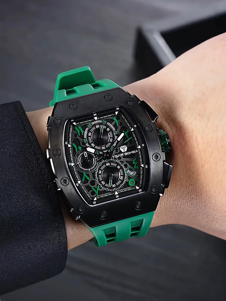 TSAR BOMBA 2025 New Mens Watch TB-8204QA Arabic numerals Dial Tonneau Wristwatch for Men Sapphire Mirror Waterproof Clcok