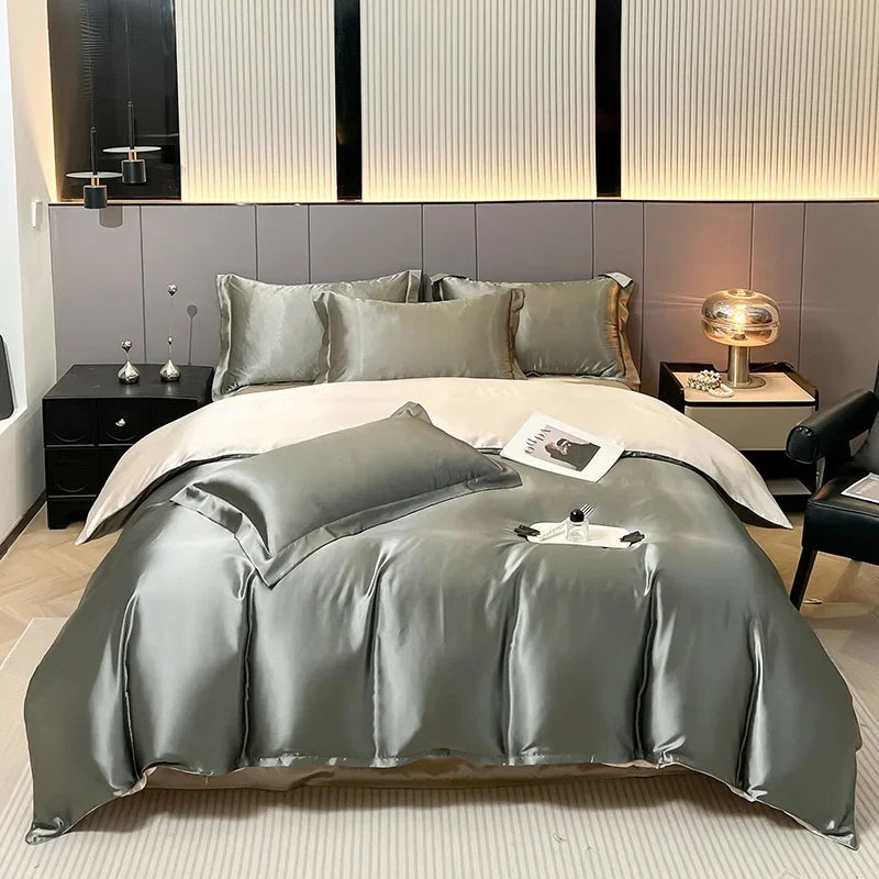 Luxury Satin Bedding Set Solid Color Duvet Cover Comfortable Smooth Quilt Cover Single Double Twin Full Queen King Size