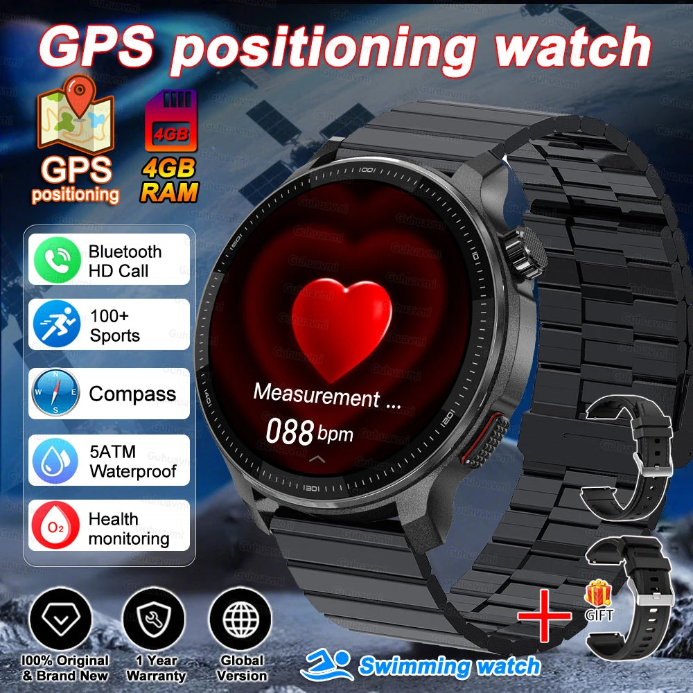 Smart watch Men4GB Memory With GPS Offline Maps Music Video Player Custom dial AMOLED display Sports Swim Waterproof Smart watch
