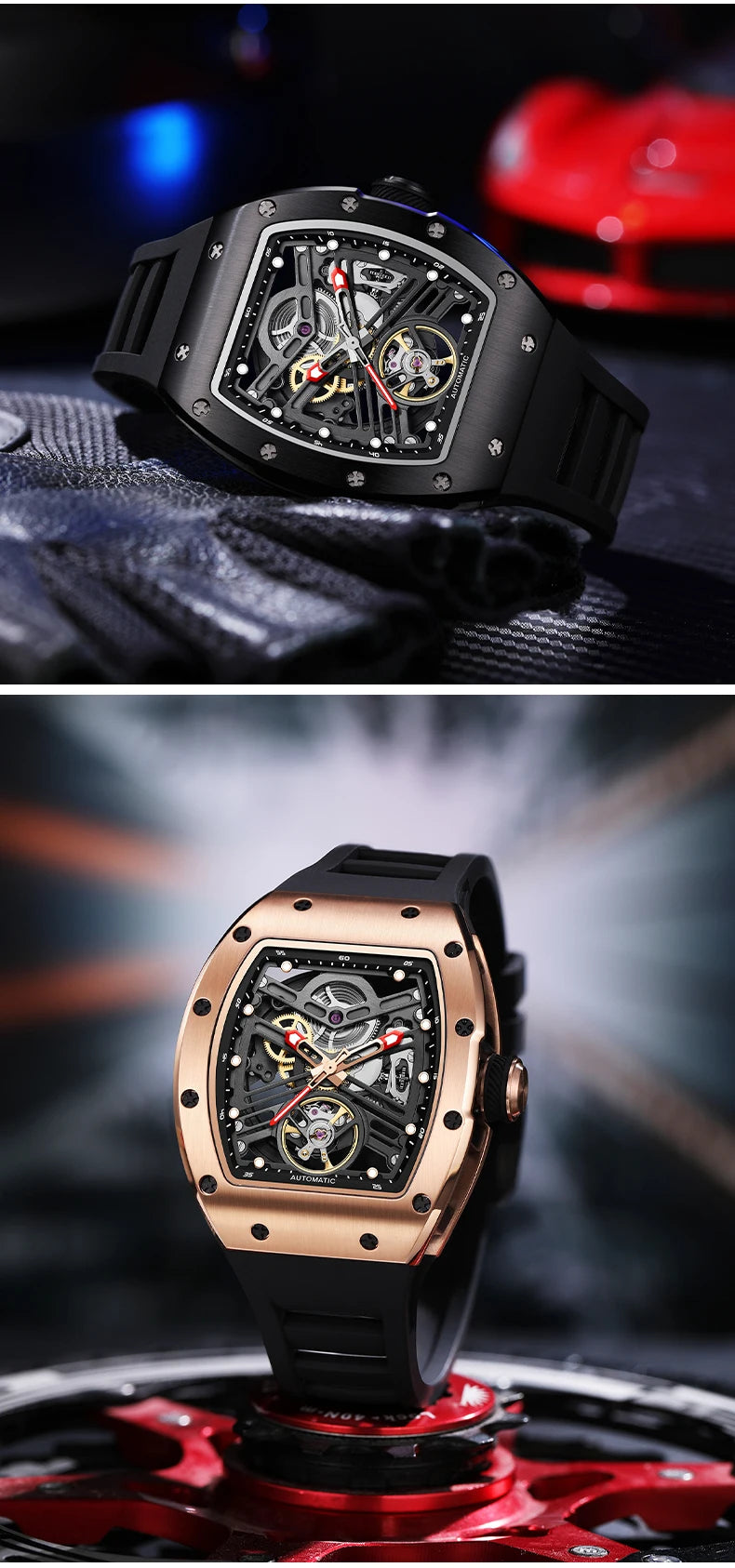 Carbon Fiber Mechanical Watch Cyberpunk Style Waterproof Crystal Dial Collector's Limited Edition Fashion Sport Wristwatch