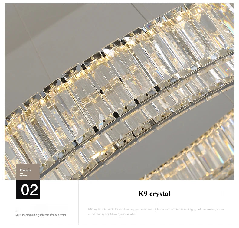 Modern Living Room Crystal Chandelier Led Remote Control Dimmable Led Pendant Lights Luxury Steel Adjust Hanging Lamp Fixture