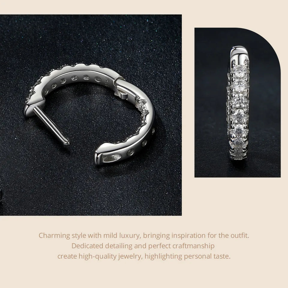 BAMOER Gold Moissanite Hoop Earrings for Women, 925 Sterling Silver D Color Round Cut Lab Diamond Hypoallergenic Earrings