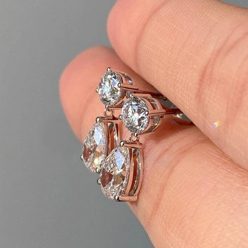 Certified Pear/Round Cut Moissanite Diamond Drop Earrings for Women 100% 925 Sterling Silver Waterdrop Shape Stud Earring