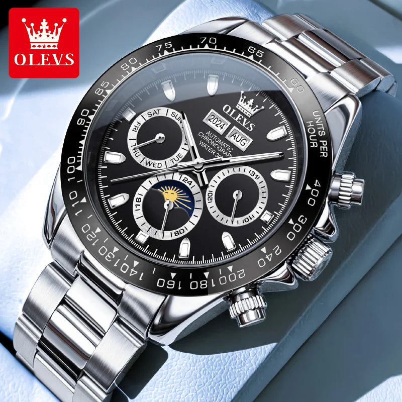 OLEVS 6654 Luxury Sports Mens Watch Original Automatic Mechanical Watch Moon Phase Calendar Week Watches For Man Gifts Reloj