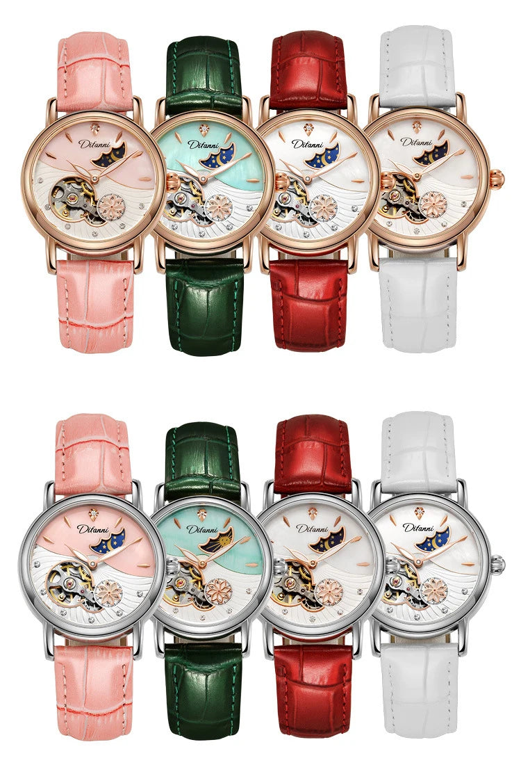 Fashion Brand Women Automatic Mechanical Watches Diamond Wristwatch Ladies Moon Plate Business Dress Waterproof Luminous Clock