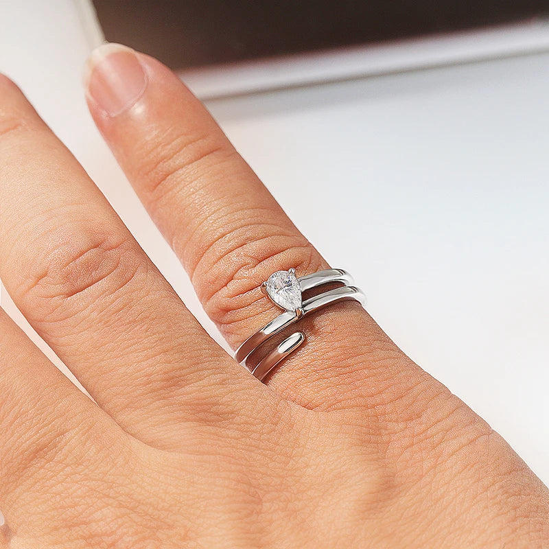 Smyoue Certified 0.5CT Real Moissanite Solitaire Rings for Women Sterling Silver 925 Plated 18K Lab Daimond Female Tail Ring