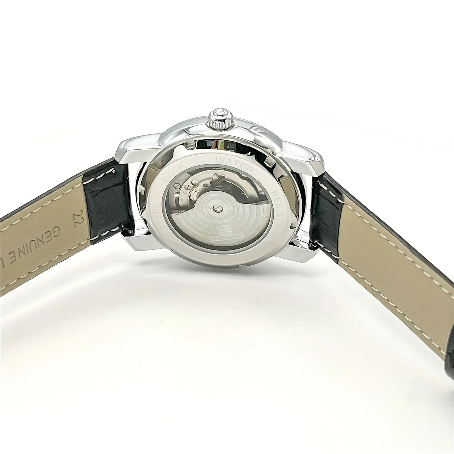 Luxury Men's Automatic Mechanical Watch - Fashionable Hollow Design, Fashionable Business Casual Style, Alloy Case and Leather Strap, No Battery