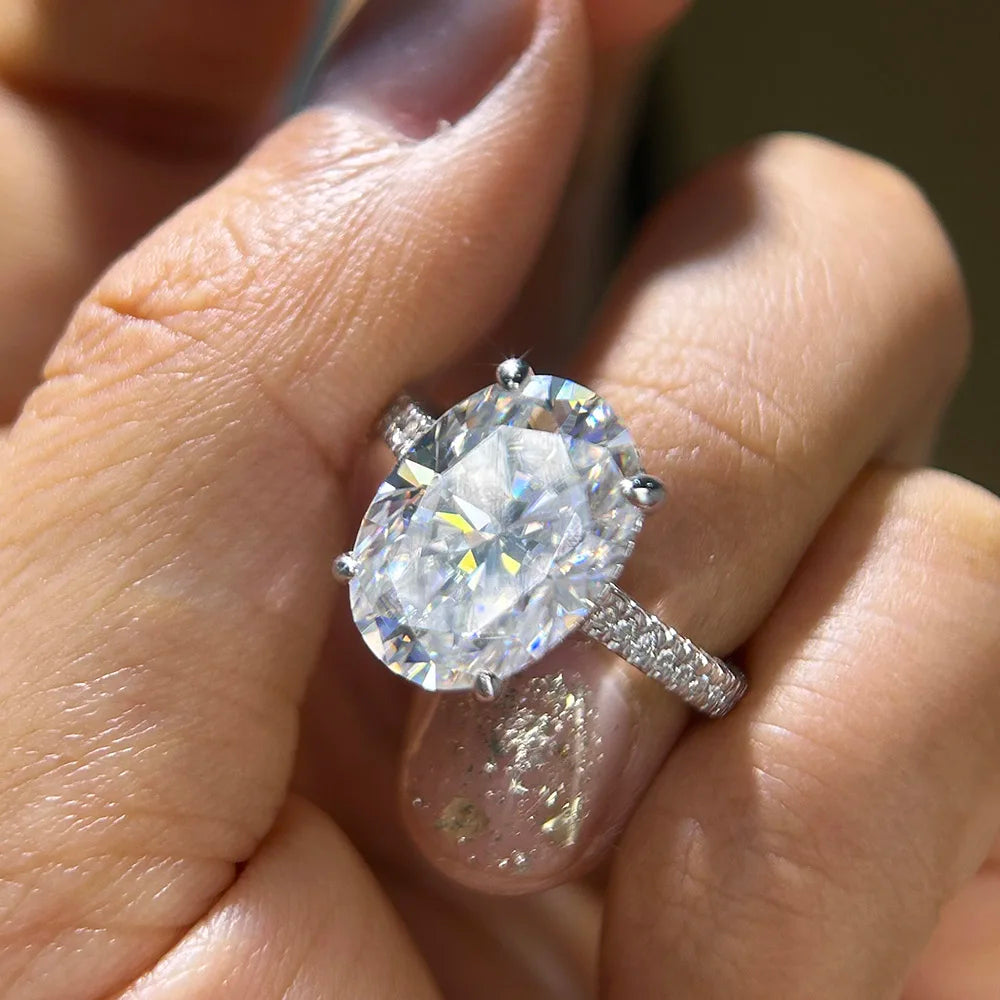 BXINY 8CT Oval Cut All Moissanite Ring 925 Sterling Silver for Women Sparkling Lab Diamond Wedding Band Jewelry with Certificate