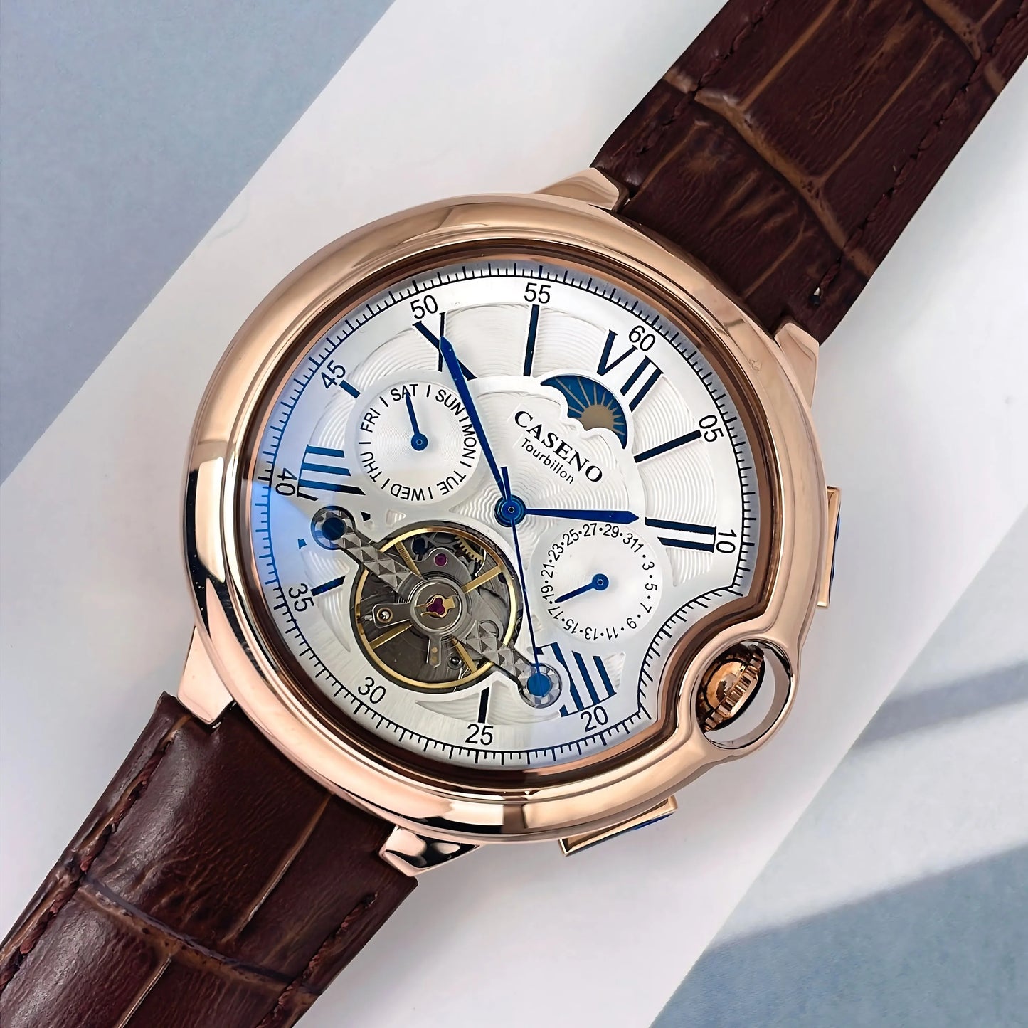 CASENO Star Roman Grand Men's Fully Automatic Watch Tourbillon Belt Mechanical Watch-831GSR