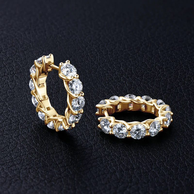 Anziw New 4mm Moissanite Hoops Luxury Eternity Diamond Earrings Solid Silver 925 18K White Gold Plated Jewelry for Women Gifts