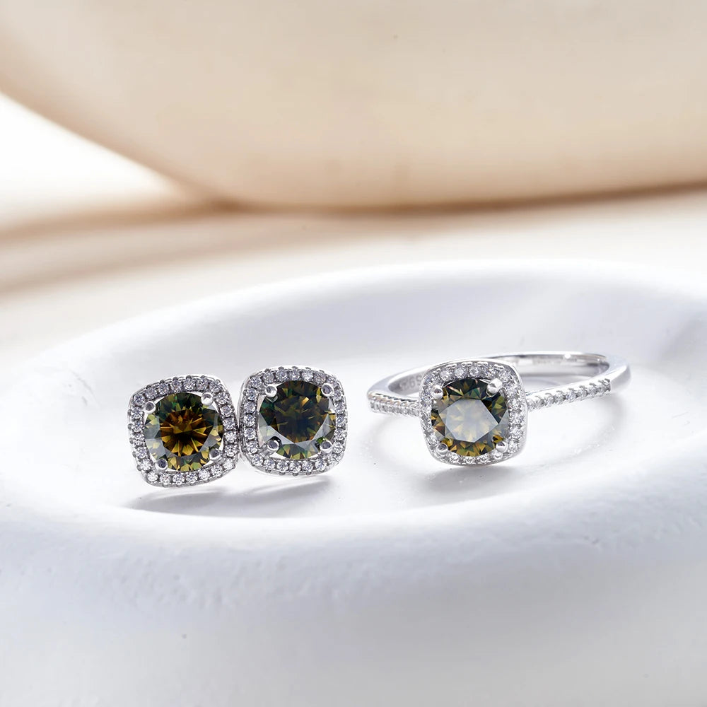 JoyceJelly S925 Sterling Silver jewelry for women 1 carat moissanite diamond 3 pieces set necklace ring earrings wedding party