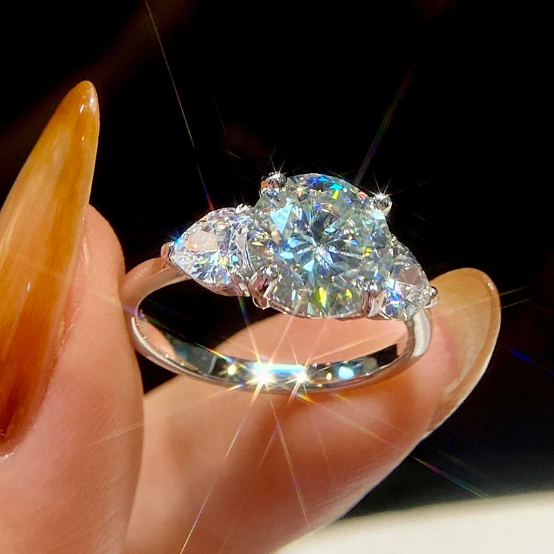 DiamondWorld 3CT Big Moissanite Diamond Rings for Women Double Heart Zircon 925 Sterling Silver Eternity Engagement Fine Jewelry
