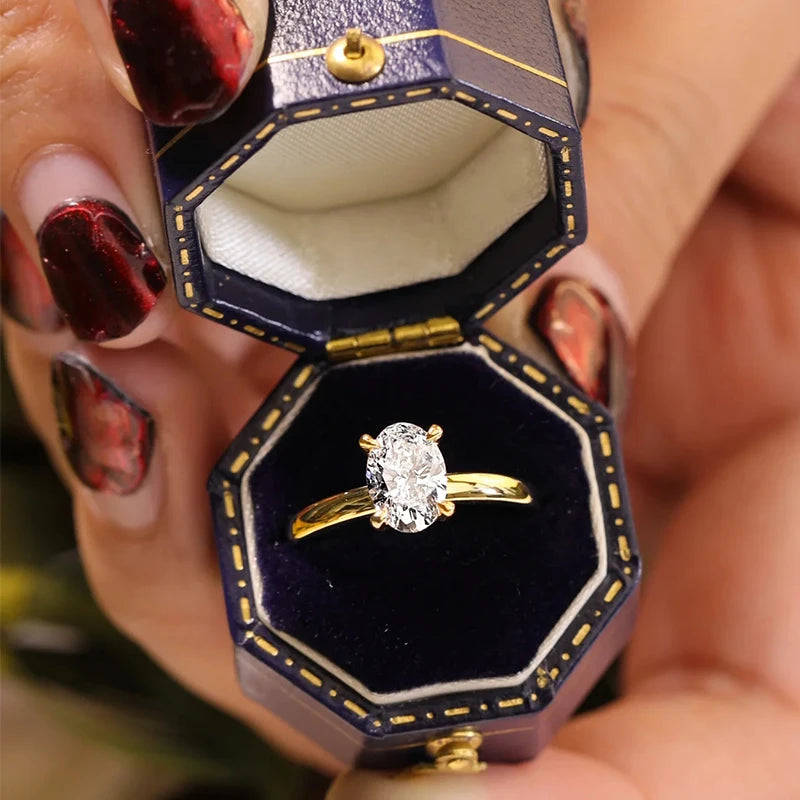 WSHUO 2.5ct S925 Sterling Silver Ring Oval Cut D Grade Moissanite 18K Gold Women's Engagement Ring Stackable Style GRA Certified