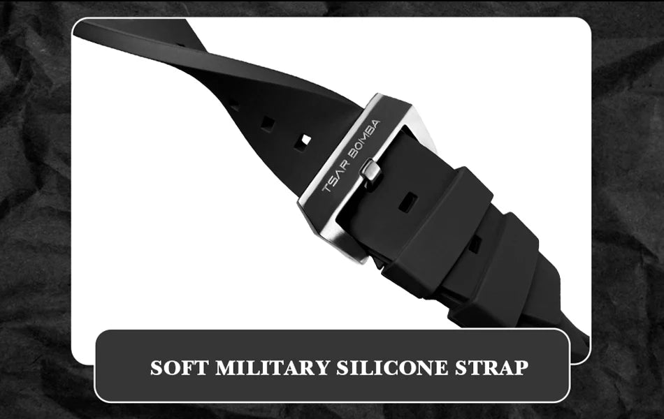 TSAR BOMBA Automatic Watch for Men Waterproof Watch Tonneau Stainless steel Mechanical Wristwatch Silicone Strap Luxury Gift