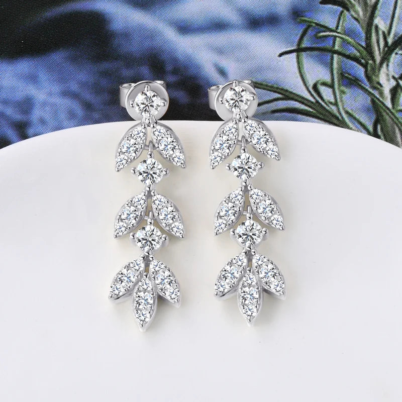 AINUOSHI 925 Sterling Silver Moissanite Earrings Leaf-Shape Drop Dangle Earrings for Women Anti-allergy Silver 925 Jewelry Gift