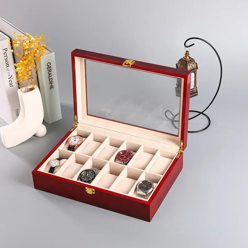 Wooden Watch Box 1/2/3/5/6/10/12 Slot Watch Gift Box Watch Storage Travel Case Organizer Men Jewellery Box Piano-bake-paint
