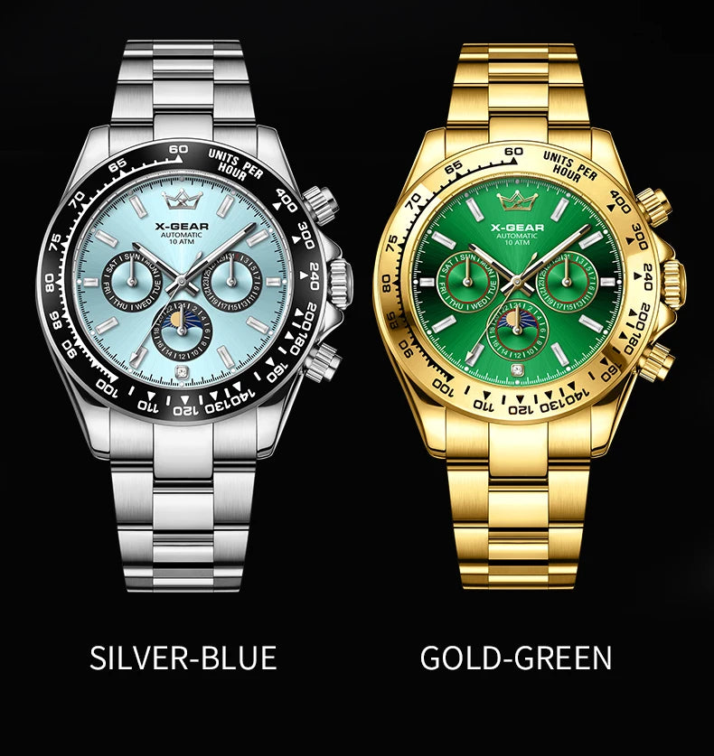 Montre mécanique automatique Panda Eye pour homme, lunette en céramique, trois cadrans, six aiguilles, étanche et lumineuse.