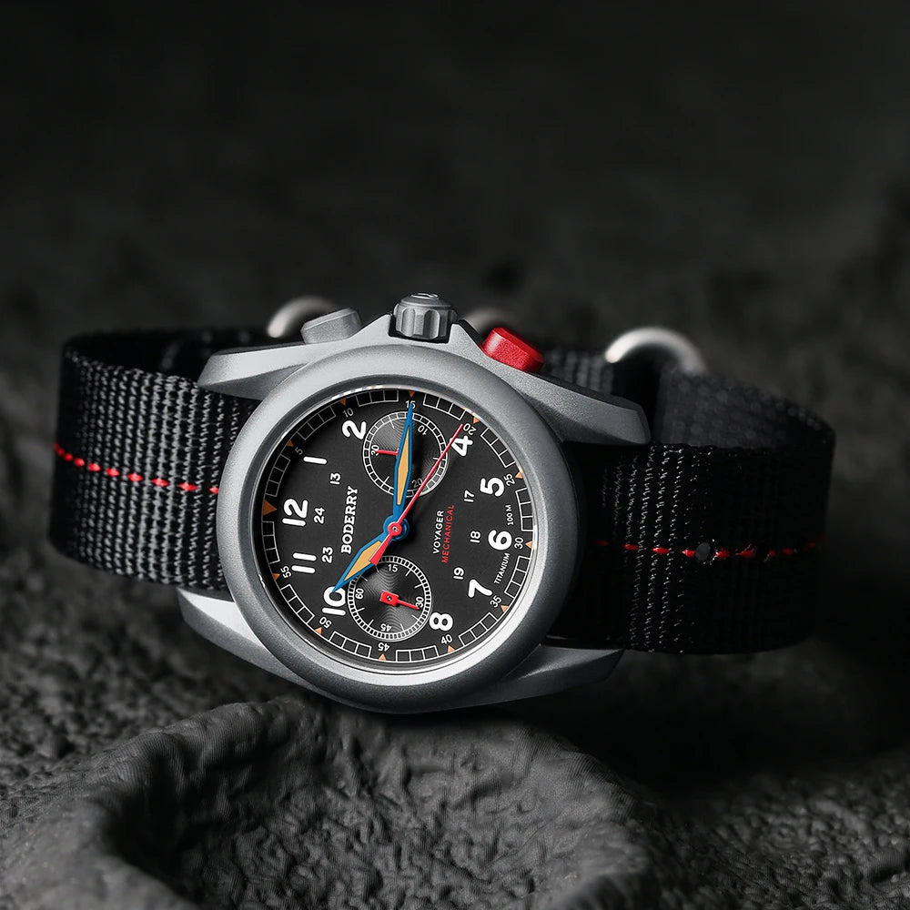 BODERRY Men's Field Watches Titanium Mechanical Chronograph Top Brand Wristwatch 100M Waterproof Clock Military Watch for Men
