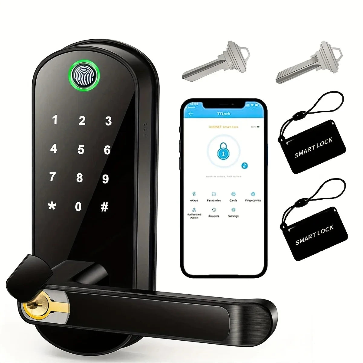 New Smart Fingerprint Door Lock with Keypad, Biometric Electronic Door Lock, Fingerprint/Password/Key Unlock for Home/Office