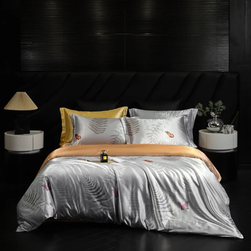 Natural Silk Bedding Set Single Double Queen King Printing Duvet Cover Luxury Quilt Cover Bedsheet Pillowcase