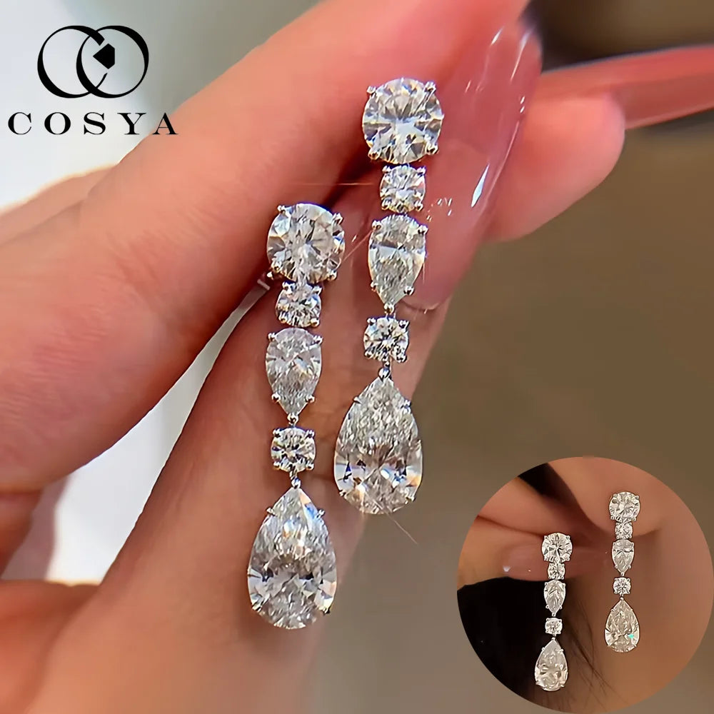 COSYA S925 Silver 8*12mm High Carbon Diamond Earrings For Women Drop Pendant Earrings Luxury Fine Sparkling Shinny Jewelry Gift