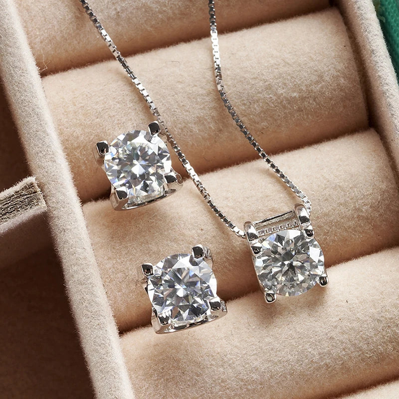JoyceJelly 3ct D Clolor Real Moissanite Jewelry Sets Women's Sterling Silver 925 Earrings Necklace For Women Bridal Set Gifts