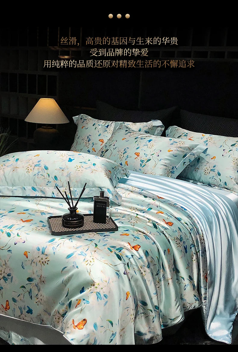 Luxury Palace Style Silk Bedding Set HighEnd Soft Silky Satin Quilt Cover Set Printed Queen King Duvet Cover Gift for Your Lover