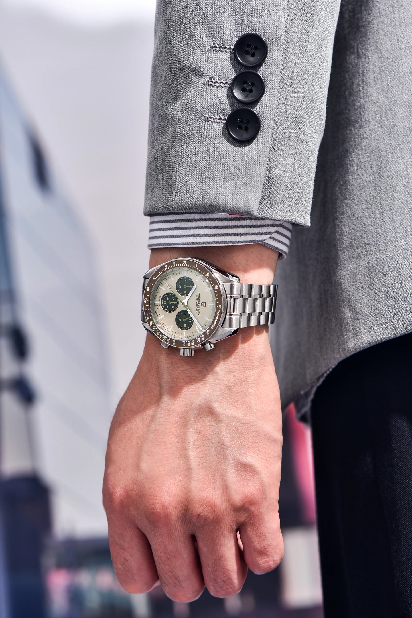 PAGANI DESIGN Saturn Men's Watches 2025 New Top Luxury Quartz Watch Men Light Tan Chronograph AR Sapphire crystal Wristwatch Men