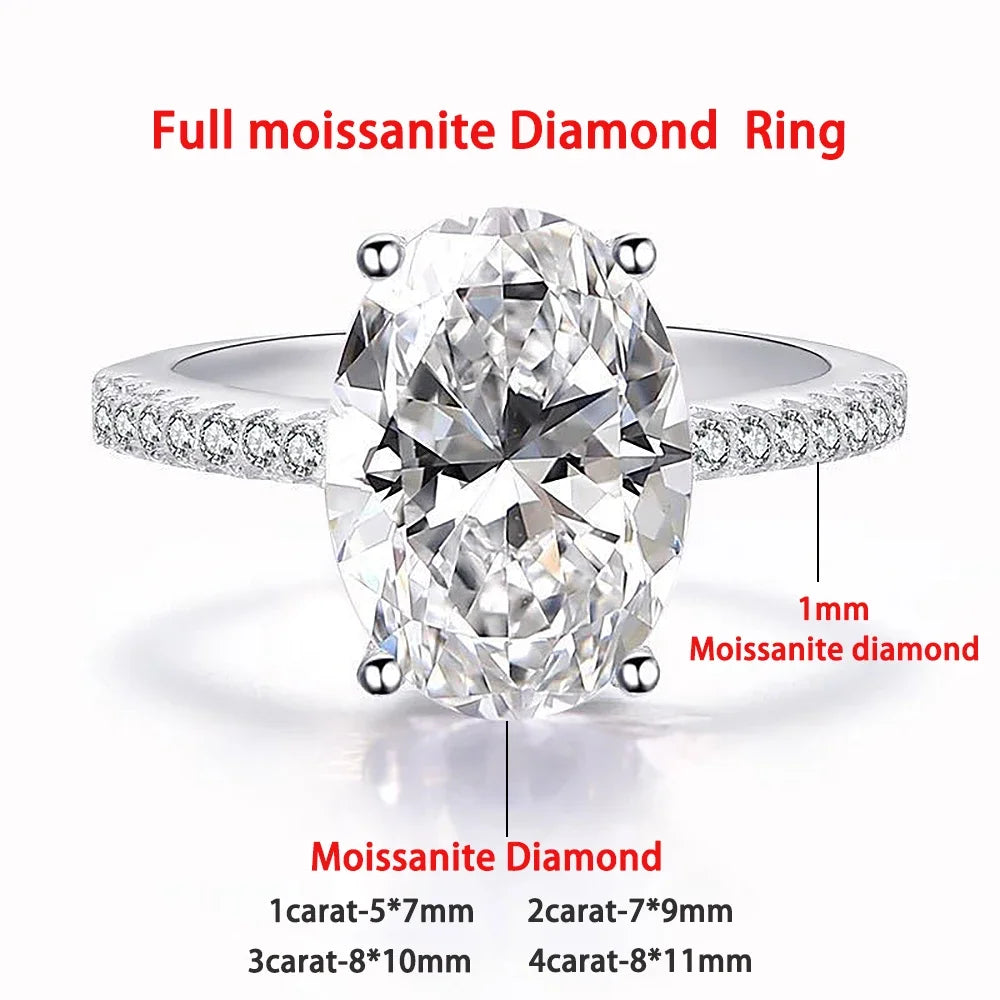 Oval Cut Full Moissanite Engagement Ring for Women  S925 Silver1/2/3/4Carat Hidden Halo Diamond Wedding Rings with Certificates