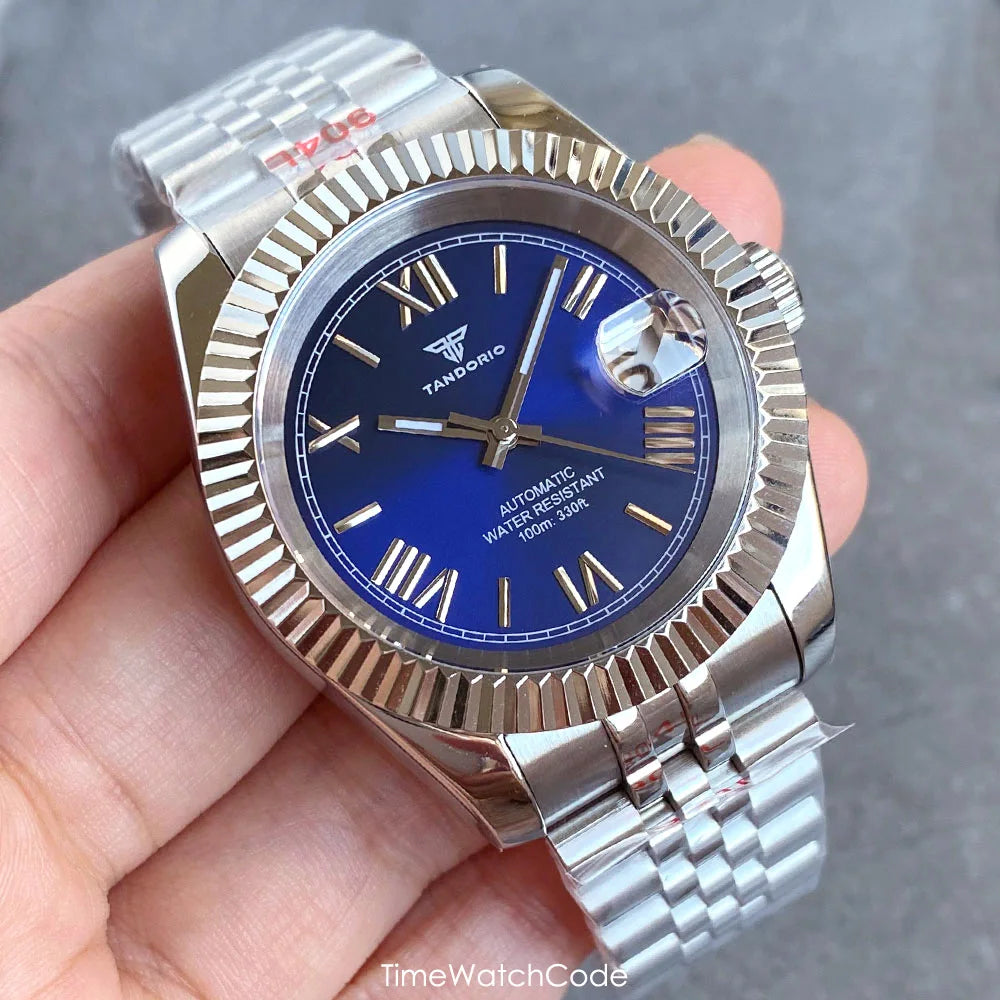 Montre automatique de luxe Tandorio Business pour homme, mouvement NH35A, cadran classique à chiffres romains, lunette cannelée, verre saphir, 36/39 mm